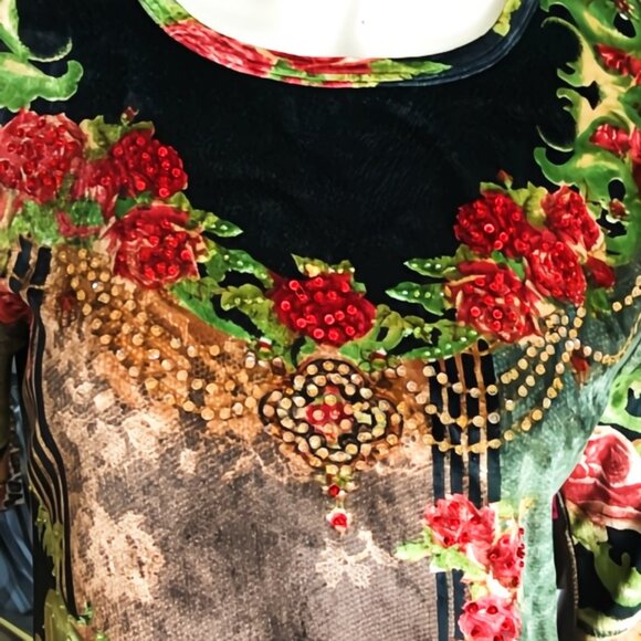 Take Two Velvet Floral Beaded Top 3/4 sleeve Size M - Picture 4 of 9